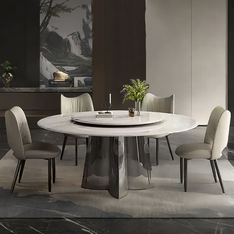 ALLNICEDT Luxury Modern Faux Marble Round Dining Table Set | Wayfair